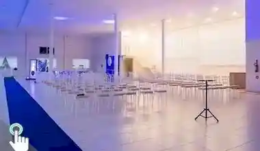 Salão Ônix - Fasul Festas e Eventos, 800m² de área, capacidade 400 pessoas, lounge aberto com vista externa, cozinha de apoio, som e iluminação automatizadas, ambiente climatizado, banheiros sofisticados e completos..